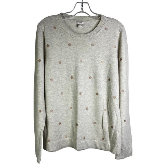 J.CREW Teddie Sweater Womens L Beige Glitter Polka Dots Cotton Wool Classic - Picture 1 of 8